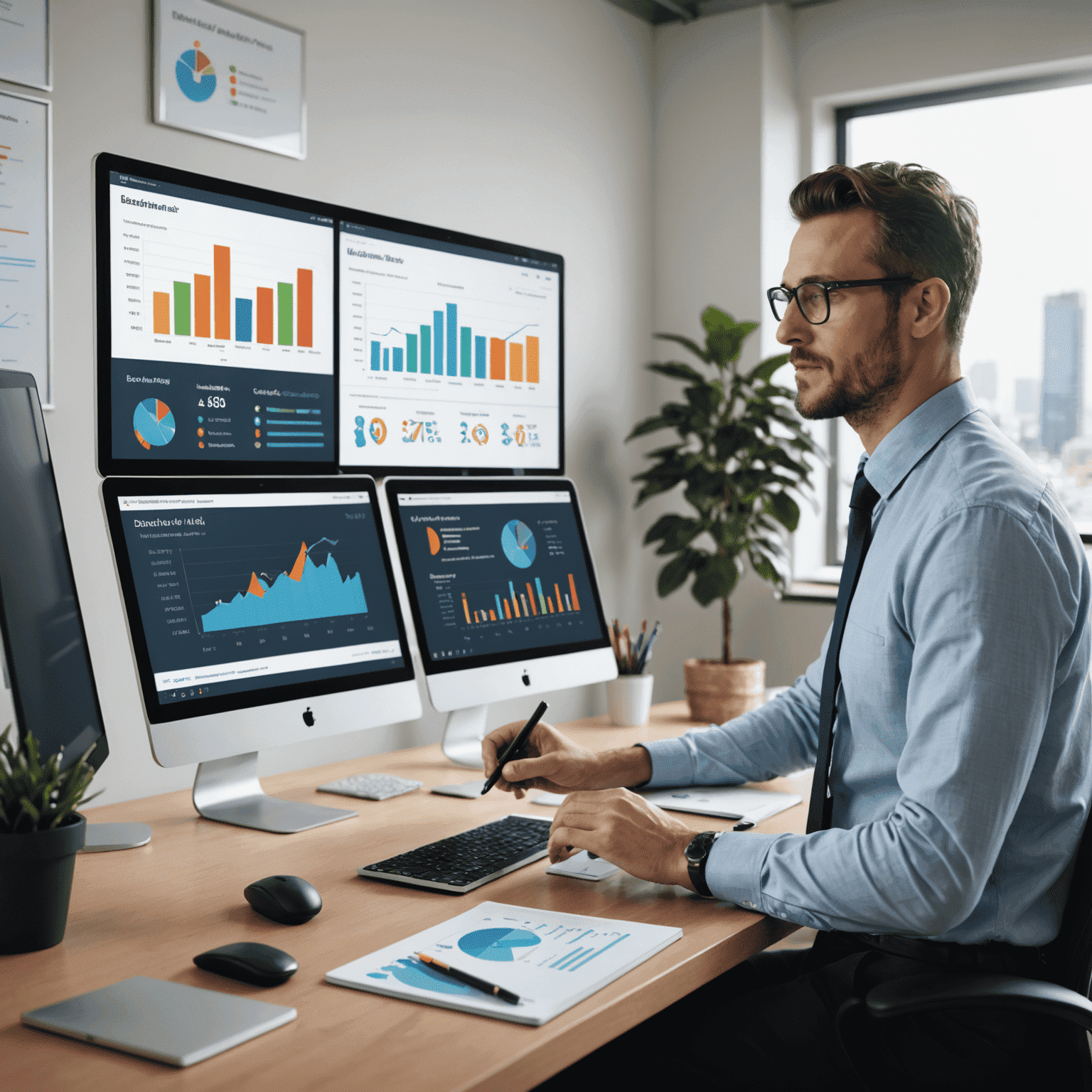 Business analyst presenting data-driven insights using interactive dashboards and reports